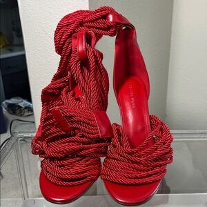 Red Rope-Wrap High Heel Sandals - Women